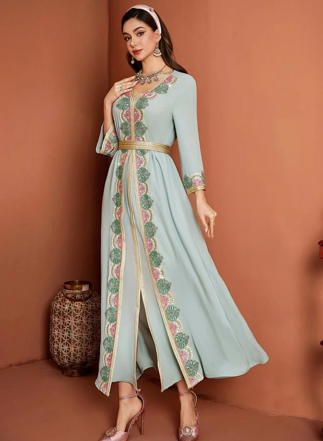 Take Two Women Light Blue Embellished Golden Trim Jalabiya